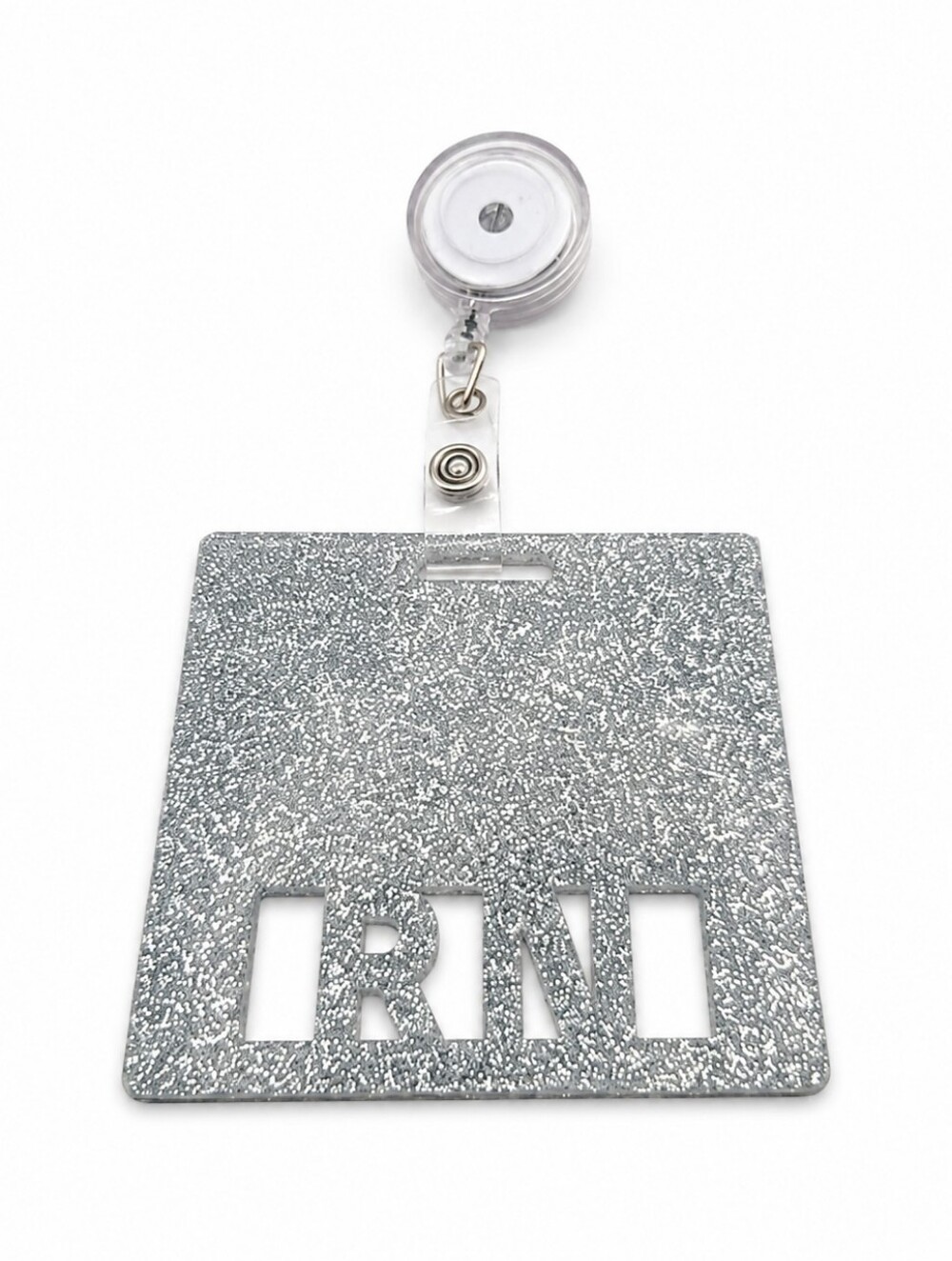 Badge Buddy RN Registered Nurse Silver Glitter Occupational I.D Work Badge
